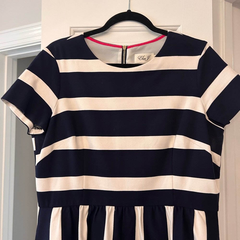 Eliza J Navy and White Striped Fit & Flare Dress - Picture 3 of 7